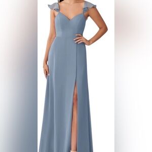 Azazie Dusty Blue Ruffle Maxi Dress